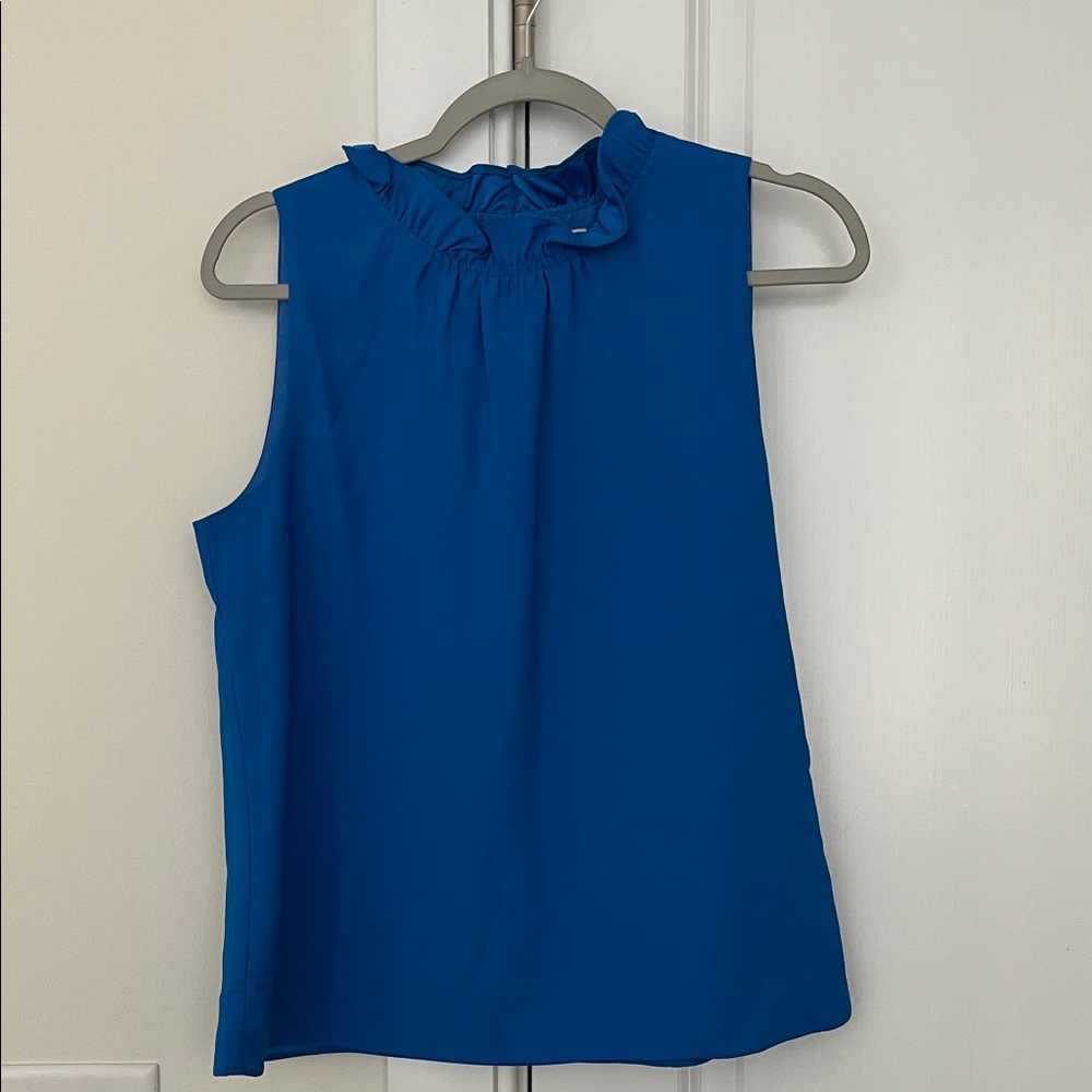 NWOT J. Crew Ruffled Neck Sleeveless Blue Blouse